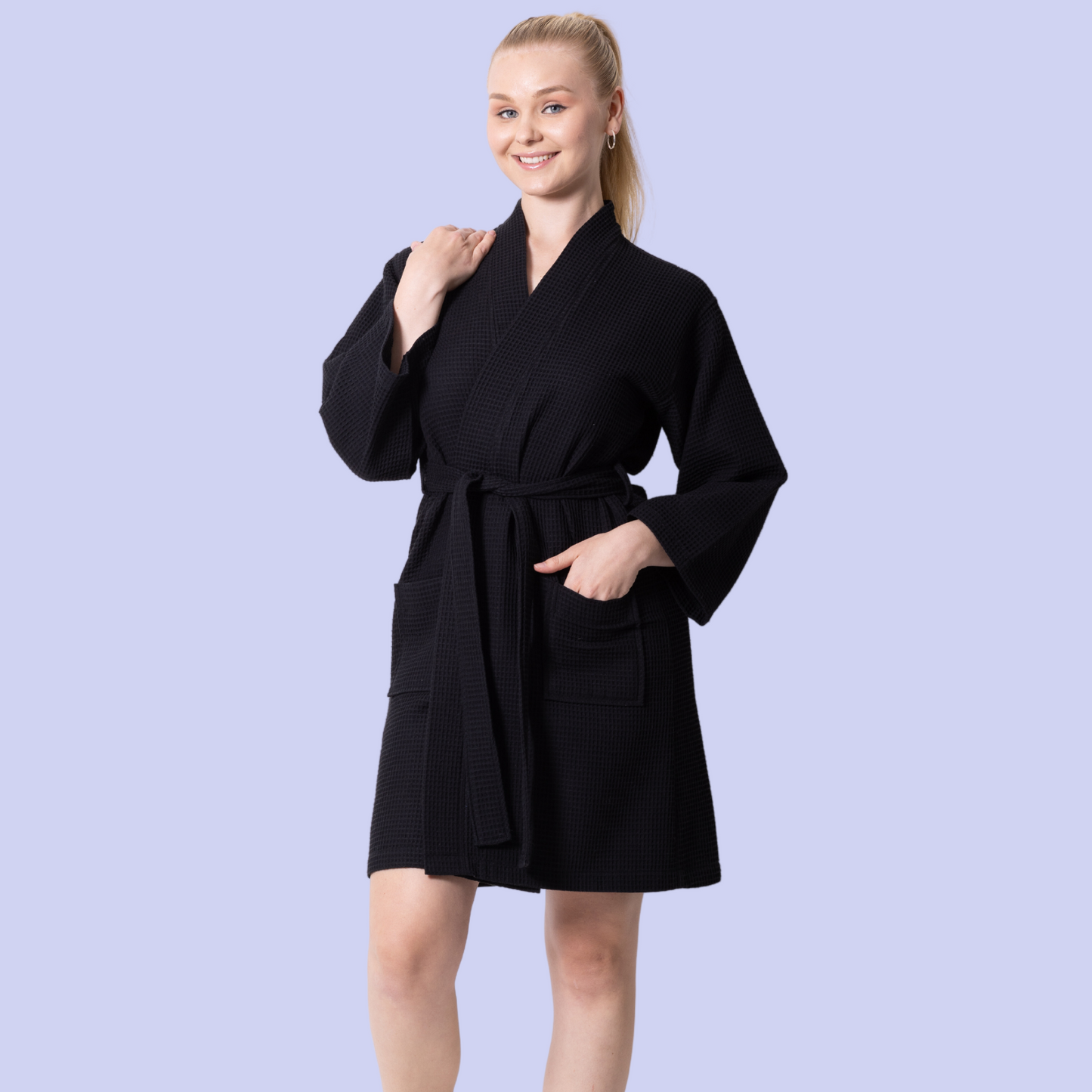 Knee-Length Women's Waffle Bathrobe