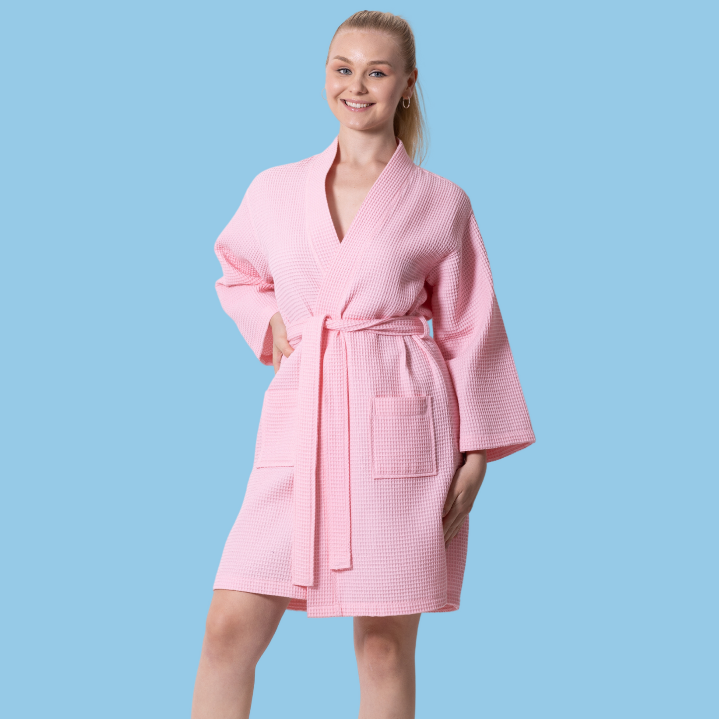 Knee-Length Women's Waffle Bathrobe