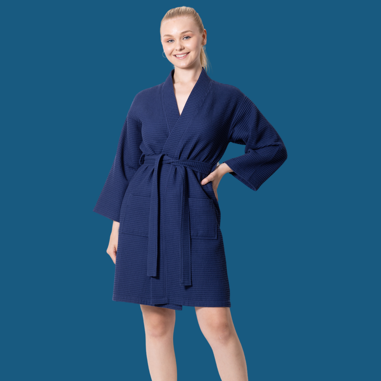 Knee-Length Women's Waffle Bathrobe
