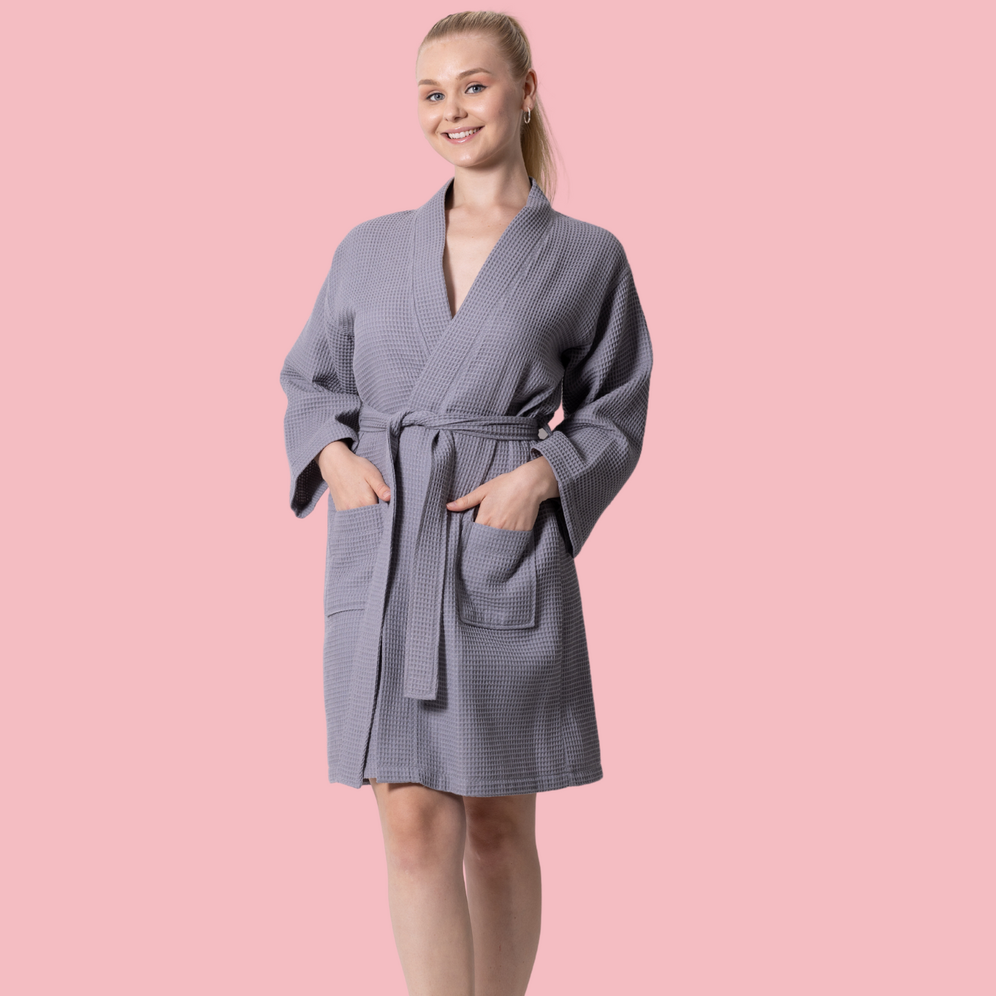 Knee-Length Women's Waffle Bathrobe
