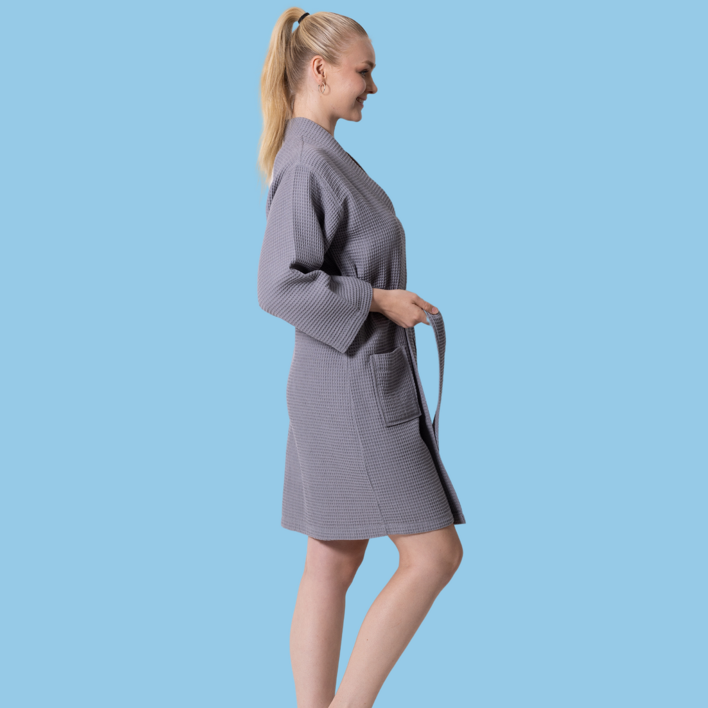 Knee-Length Women's Waffle Bathrobe