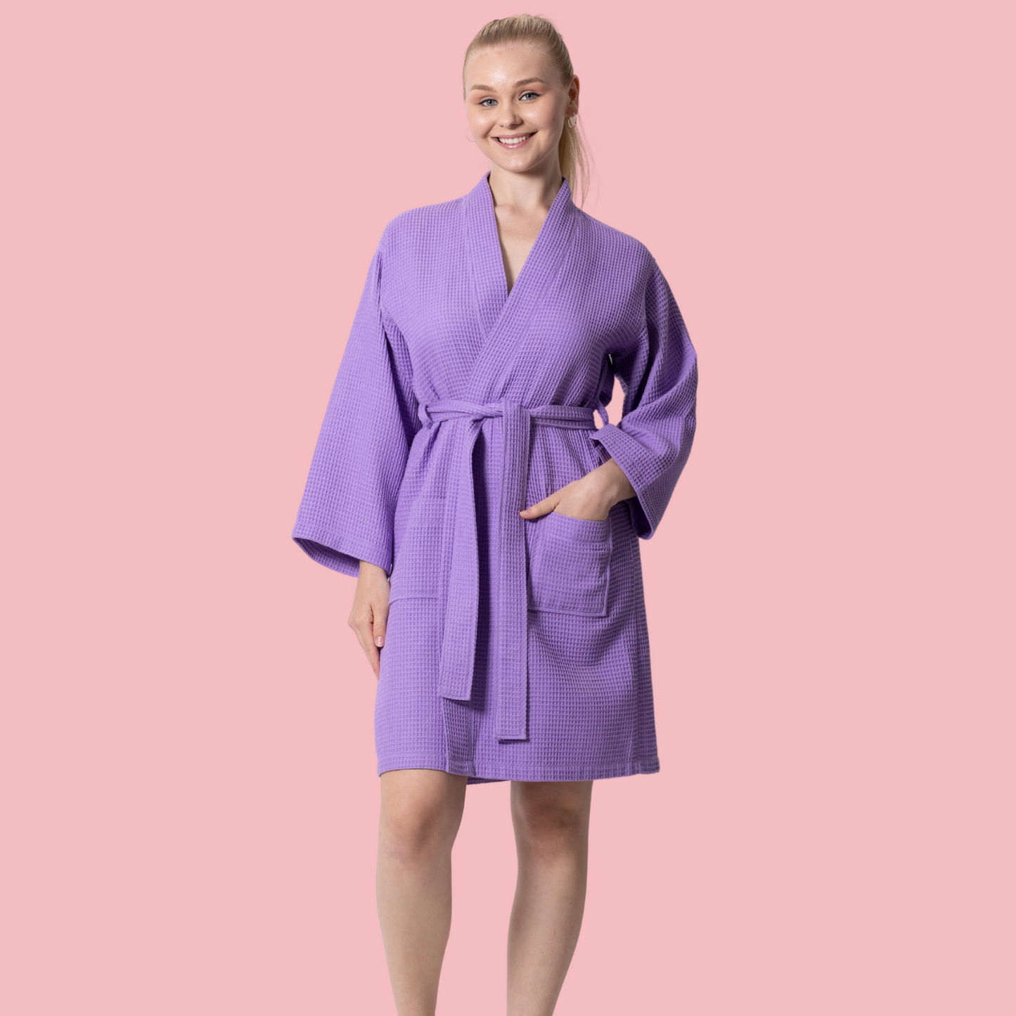 Knee-Length Women's Waffle Bathrobe